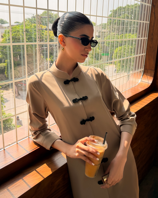 Taupe Mandarin Buttoned Set