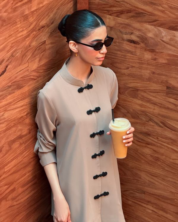 Taupe Mandarin Buttoned Set