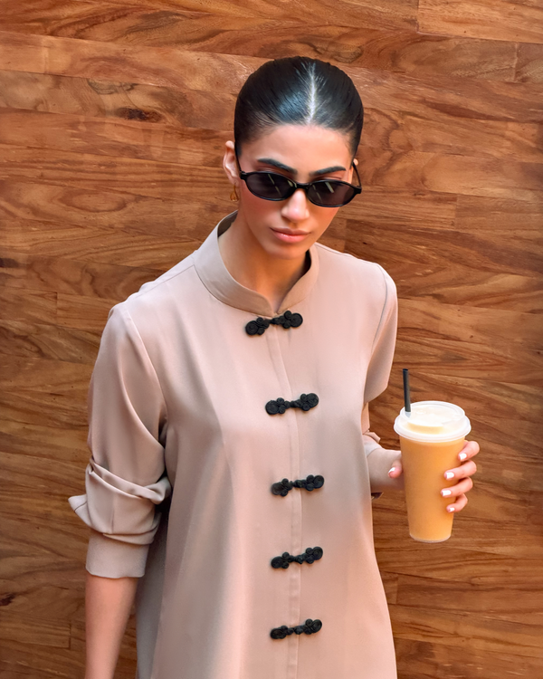 Taupe Mandarin Buttoned Set