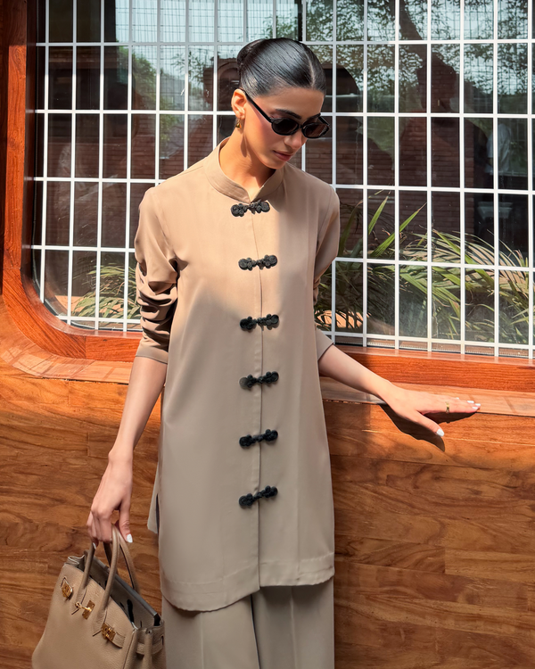 Taupe Mandarin Buttoned Set