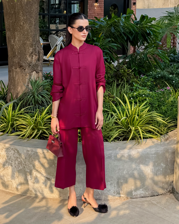 Burgundy Mandarin Collared Set