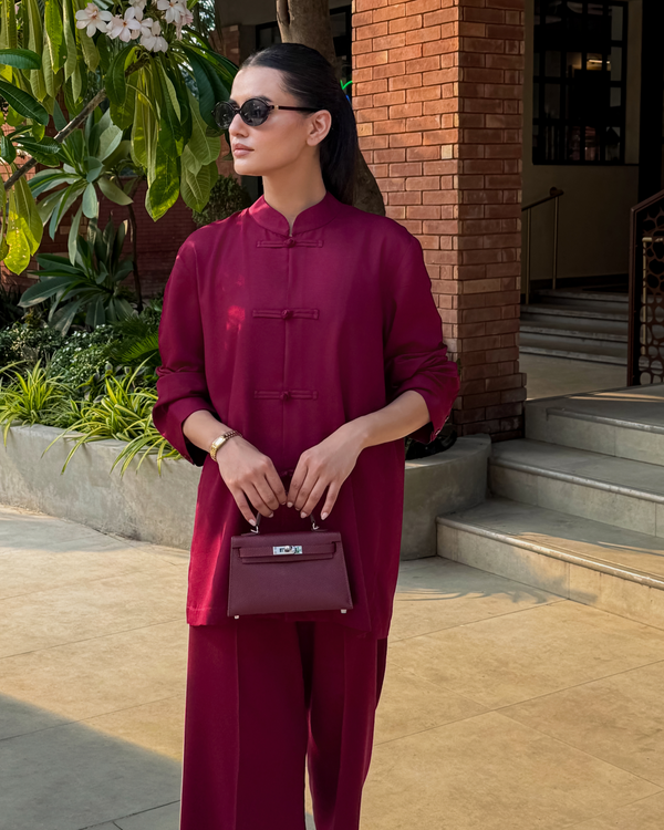 Burgundy Mandarin Collared Set