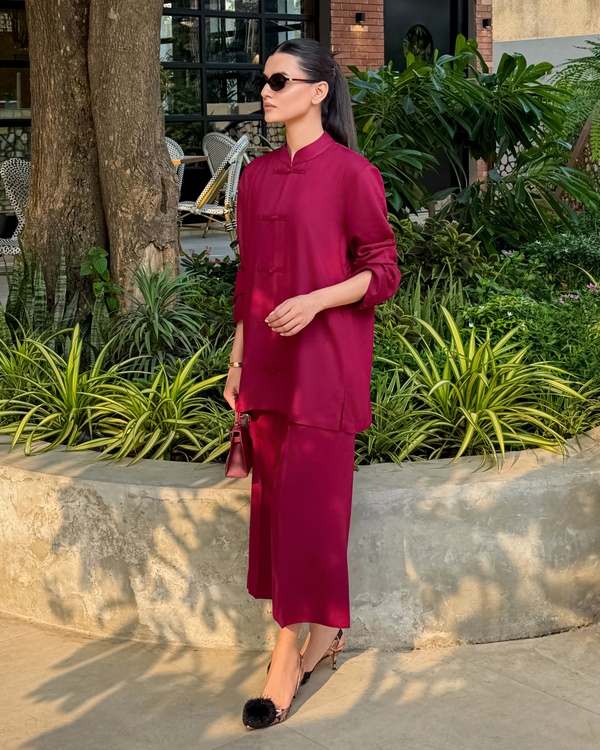 Burgundy Mandarin Collared Set