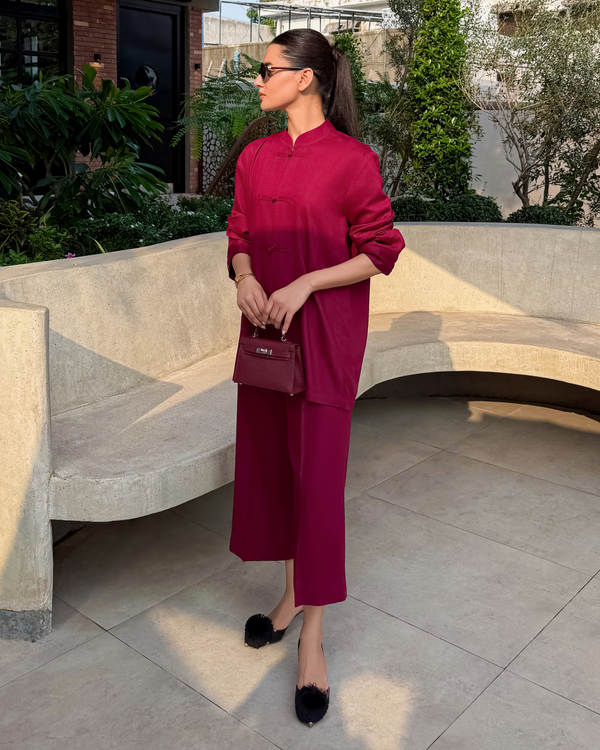 Burgundy Mandarin Collared Set