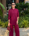 Burgundy Mandarin Collared Set