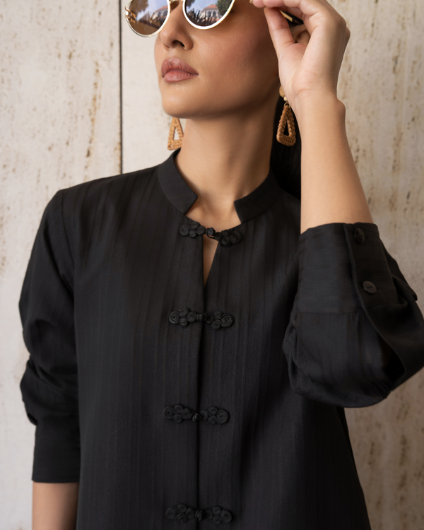 Black Mandarin Button Set