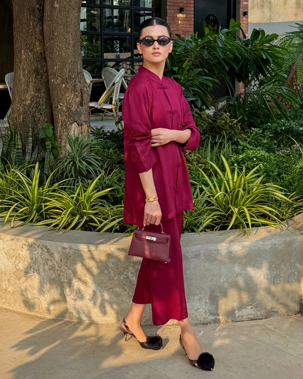 Burgundy Mandarin Collared Set