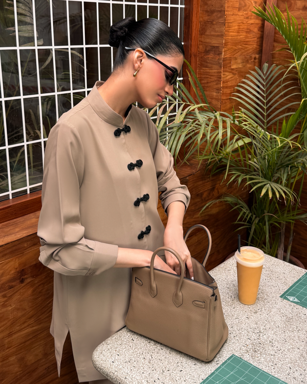 Taupe Mandarin Buttoned Set