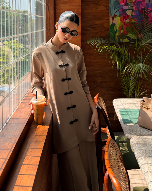 Taupe Mandarin Buttoned Set