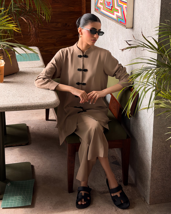 Taupe Mandarin Buttoned Set