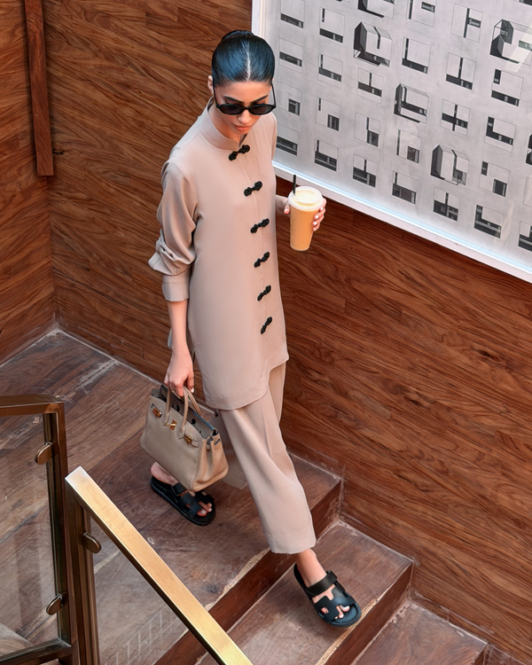 Taupe Mandarin Buttoned Set